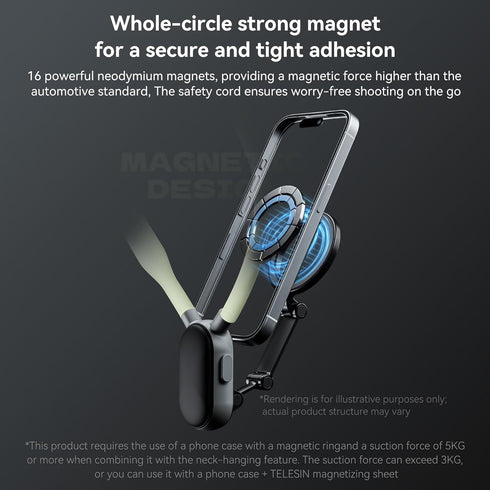 Magnetic Neck Mount for Phones, Cell Phone Holder Stand Hanging on Neck POV/Vlog Selfie Hand Free Necklace Phone Strap Video Recording for iPhone ...