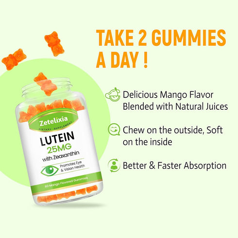 Lutein Gummies 25mg - Eye Vitamins Lutein & Zeaxanthin Eye Health Supplements for Adults,Sugar Free Eye Health Gummies Supplement - Support Vision...