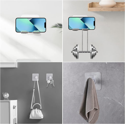 2 PCS Portable Shower Phone Holder, Wall Mount Phone Holder for Smooth Surfaces, Adjustable Cellphone Stand with Adhesive Pads for Bathroom Kitche...