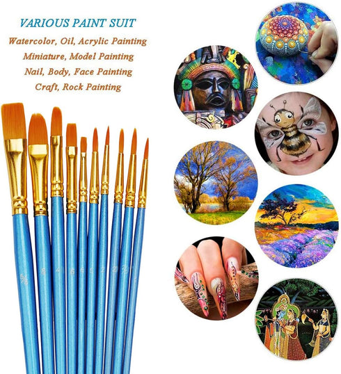 BOSOBO Pointed-Round Paint Brush, 4 Sets of 10 Pieces Fine Tip Nylon Hair Miniature Paint Brushes for Acrylic Oil Watercolor Gouache, Artist Face ...