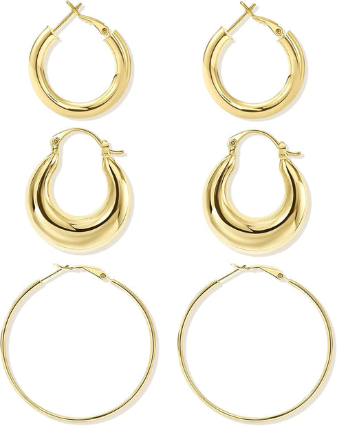 DEARMAY Gold Hoop Earrings for Women Trendy, 14K Gold Plated Huggie Earrings for Women Jewelry Hypoallergenic Thick Chunky Fashion Earring Dangle ...