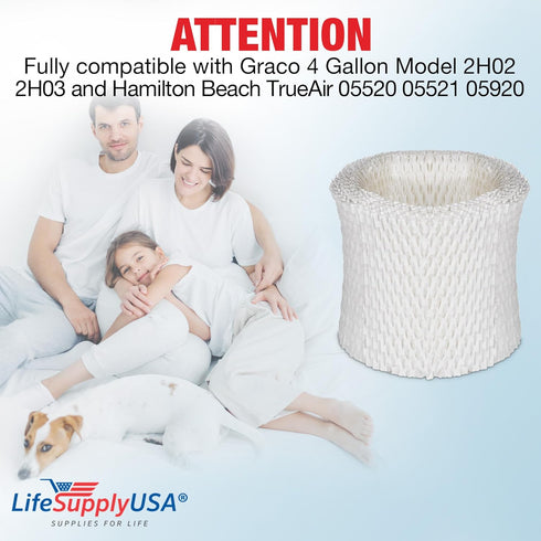LifeSupplyUSA Humidifier Replacement Filter Compatible with Graco 4 Gallon Model 2H02 2H03 and Compatible with Hamilton Beach TrueAir 05520 05521 ...
