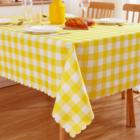 MANGATA CASA Yellow Gingham Tablecloth for Square Tables-Checkered Table Cloth Waterproof Kitchen & Table Linens-Polyester Buffalo Plaid Wrinkle F...