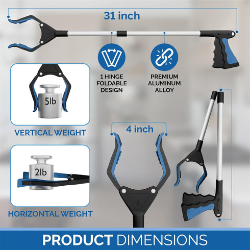 2024 Upgrade PowerGrip T9, Grabber Reacher Tool, Wide Jaw, Foldable, Steel Cable, with 96 Grip Points for Firm Grip, 32" with Magnet...