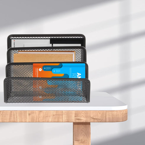 Operitacx for Metal Letter Magazine Home Tray Folder Slots Filing Envelope Black Desk Holder Paper Document Desktop Mail Countertop Organizer Cell...