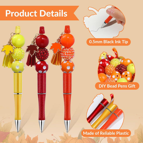 NEWEST 12 Pieces Fall Beadable Pens Bulk Thanksgiving Bead Pens with 36 Beads Fall DIY Pen Making Kit Black Ink Beaded Ballpoint Pens Kits for Tha...