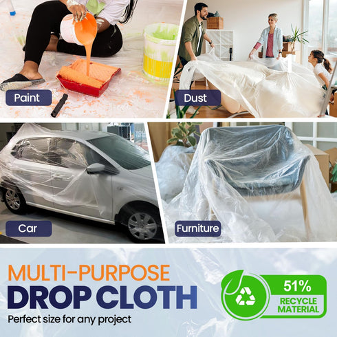 3 Pack 12 x 9 ft Extra Large Painter’s Plastic Drop Cloth Painting Sheet-Light & Durable Dust Cover-Clear Plastic Sheet-Plastic Sheeting-Plastic C...