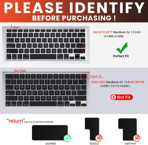 CaseBuy MAC OS Shortcut Keyboard Cover for Old MacBook Air 13 inch A1466 A1369 2010-2017 & MacBook Pro 13 & 15 A1502 A1425 A1278 A1398 A1286 2015 ...