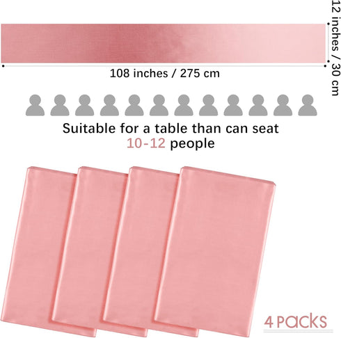 Aneco 4 Pack Satin Table Runner 12 x 108 Inch Long Bright Silk and Smooth Fabric Party Table Runner for Wedding Banquet Party Decoration- Rose Gol...