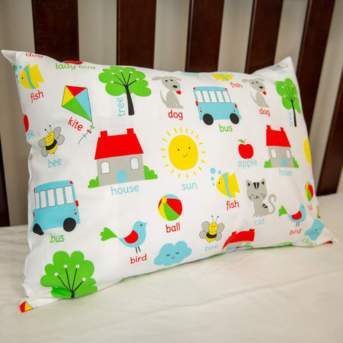 Toddler Kids Pillowcase for Boys and Girls - Words - 13x18 14x19 shrinks to fit - 100% Cotton - Envelope Style Closure - Machine Washable Soft Dur...