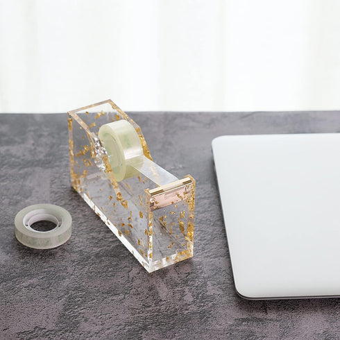 Stylish Acrylic Tape Dispenser with Ruler - Gold Leaf Finish - Enhance Your Office Experience for Masking Tape, Heat Transfer Tape Sublimation, Pa...