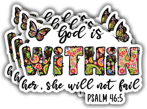 (3 pcs) God is Within Her She Will Not Fail Sticker Christian Bible Verse Jesus Vinyl Decal Inspirational Quotes Stickers for Books Laptops Phonec...