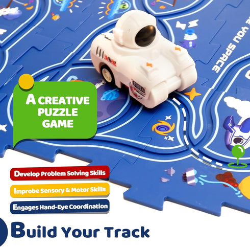 Puzzle Track Race Car Playset for Toddler Logical Road Builder Brain Teasers Board Game, DIY Assemble Puzzle Mat Rail Train Educational Preschool ...