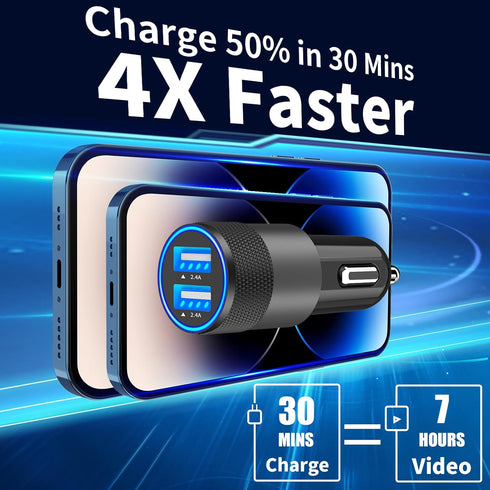 USB Car Charger, Rombica 3Pack 4.8A USB Car Charger Fast Charging Adapter, Dual USB Car Power Cigarette Lighter Charger for iPhone 15 14 13 12 11 ...