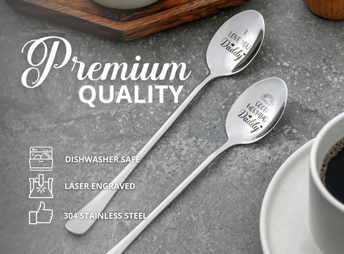 Good Morning Dad Spoon, 2 Pcs Stainless Steel Coffee/Ice Cream Spoons, Gifts for Dad on Birthday/Christmas/Thanksgiving, Gift Ready Package...