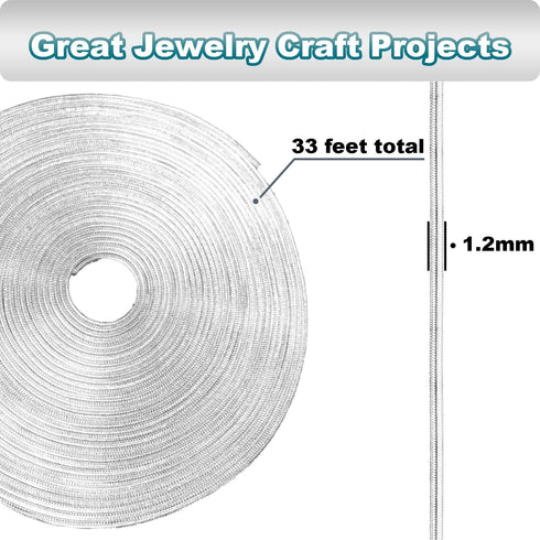 Jishi 33ft Silver Snake Chain 1.2mm Jewelry Making Chains for Necklace Bracelet DIY Jewelry Supplies Findings - Silver Plated Round Snake Cable Ch...