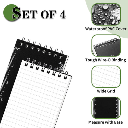 Waterproof Notebook, 4 Pack Top-Spiral Pocket Notepad, 3" x 5" Weatherproof NotePad, All Weather Police Pocket Notebook Little Memo Steno Note Pad...