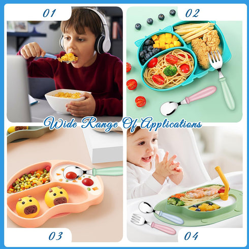 12 Pack Toddler Spoons and Forks Stainless Steel Baby Utensils Kids Cutlery Toddler Silverware Set with Round Handle for Self Feeding Safe Flatwar...