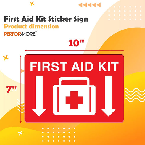 Performore First Aid Sticker, 10"x 7", 2 Pack, Durable, Self-Adhesive Vinyl Sticker, Resistance to Fade, Weather, Scratch & Water, Perfect for Sch...