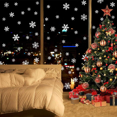 LUDILO 135Pcs Christmas Window Clings Snowflakes Window Decals Static Window Stickers for Christmas Decorations Windows Décor Ornaments Xmas Party...