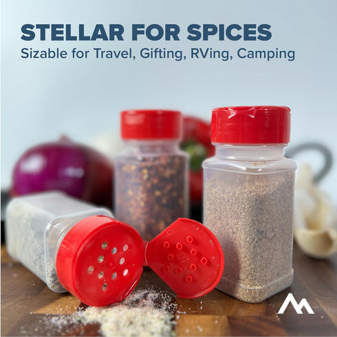 Pinnacle Mercantile (12-Pack) Square 4oz. Spice Jars w/Sifter Red Lids Empty, Reusable Containers for Herbs, Seasonings, Confectionary Toppings | ...