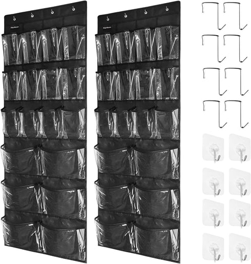 2 Pack Extra Large Hanging Over Door Shoe Organizers,closet shoe organizer shoe rack organizer shoe storage,12+6 Crytal Pockets,8+8 Hooks,black (5...