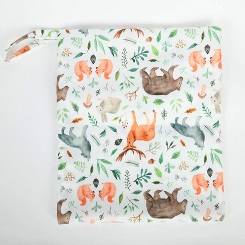 Wet Dry Bag Baby Cloth Diaper NappyReusable Washable With Two Zippered Pockets (Watercolour Animals)...