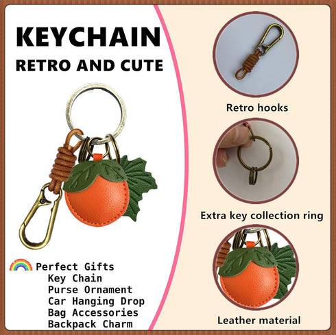 Leather Leaf Fruit Keychain Retro Accessories,Cute Keychains for Women Bag,Key Organizer,Charms,Purse Keyring Holder...