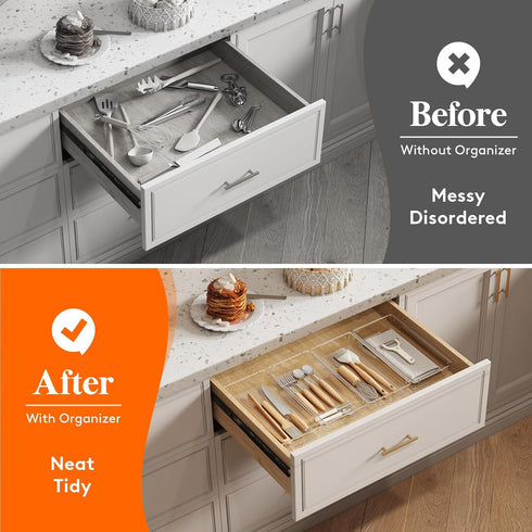 Lifewit Silverware Drawer Organizer, 5.75" x 11.65" Clear Utensil Tray for Kitchen Drawer, Stackable Plastic Flatware and Cutlery Storage Box Divi...