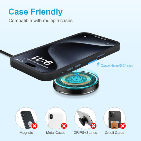 15W Magnetic Wireless Charger iPhone Fast Charging for Car Google Pixel 8 Pro/7/6/5/4/2XL Magnet Charger Cable Dock Compatible for MagSafe Charger...