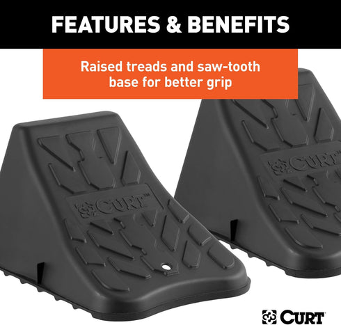 CURT 22800 Black Plastic Wheel Chocks, Vehicle, Trailer, Truck, RV, 2-Pack...