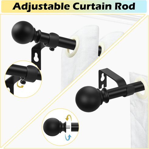 Matte Black Curtain Rods 18 to 60 Inches(1.5-5 Feet),5/8 inch Splicing Drapery Rods,Small Curtain Rods Set,Size: 18''-60'',Matte Black...