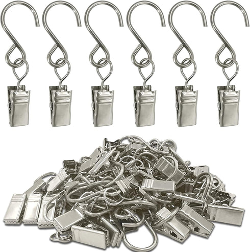 Stainless Steel S Hooks Curtain Clips, 50 Pack Hanging Party Lights Clips, Hangers Gutter Photo, Art Craft Display, 2.4 Inch Long, Silver...