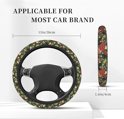 Green Mushrooms Steering Wheel Cover for Women Men Girls, Universal 15 Inch Anti Slip Steering Wheel Protector Car Accessories Interior for Auto T...