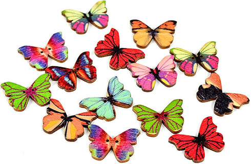 50pcs Mixed Pack 1-inch Colorful Butterfly Wooden Buttons - Retro DIY Handmade Buttons for Children's Crafts and DIY Projects...