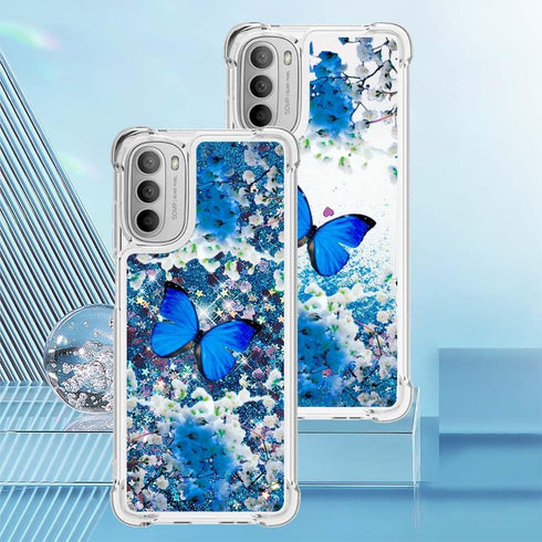 for Moto G 5G 2022 Phone Case with Tempered Glass Screen Protector, Motorola G 5G 2022 Case,Women Girls Glitter Bling Liquid Soft TPU Shockproof S...