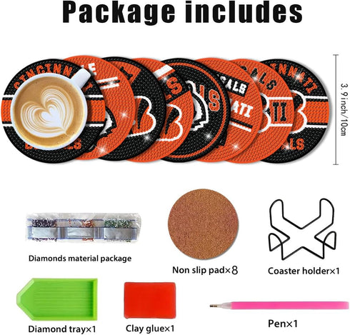 Bartogro 8 Pcs Diamond Painting Coasters Kit, DIY Football Diamond Art Coasters with Holder for Cincinnati Adults Diamond Art Crafts Supplies...