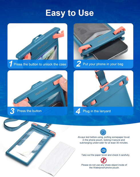 wellhouse Waterproof Phone Pouch, Waterproof Phone Case for iPhone 15 14 13 12 Pro Max XS Samsung, IPX8 3D Cellphone Dry Bag Beach Essentials -Blu...
