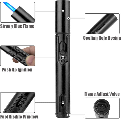 Anrapley Lighter, 6.0in Long Butane Torch Lighter with Fuel Level Window, Windproof Pen Lighter Adjustable Jet Flame for Candle Fireplace Grill Ki...