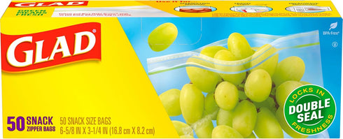 Glad Zipper Food Storage Plastic Bags, Snack, 50 Count (Packaging May Vary)...