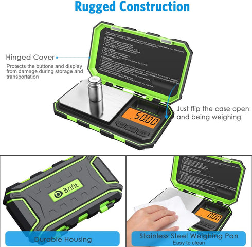 AMIR Mini Digital Weighing Scale, 100g-0.01g Pocket Scale with 50g Calibration Weight, Tare & Auto Off Function, Green (Battery Included)...
