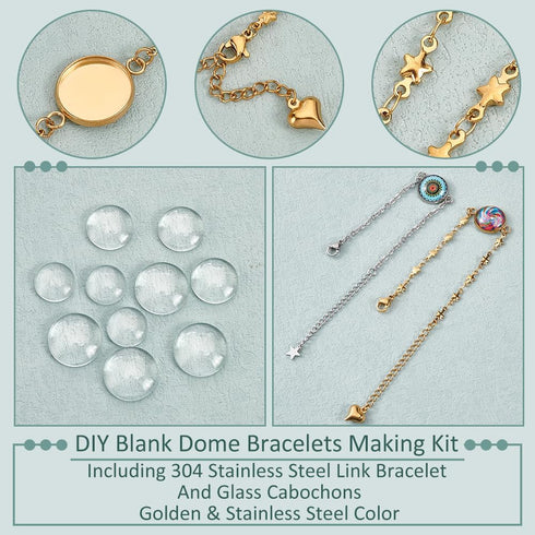NBEADS 24 Pcs Blank Dome Bracelet Making Kits, 304 Stainless Steel Link Bracelet Making Round Cabochon Bezel Tray Blank Bangles Bracelets for Jewe...