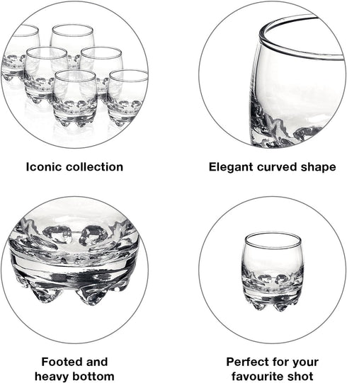Bormioli Rocco Galassia Shot Glasses – Gift Set Of 6 Drinking Shot Cups With Elegant Curved Shape, Heavy Sham & Interlocking Feet – Short Shooter ...