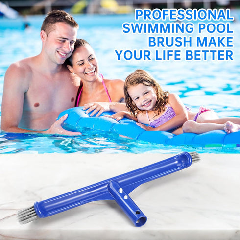 Pool Brush Head, 17.5" Pool Brushes for Cleaning Pool Walls, Curved Ends High-Efficiency Pool Scrub Brush,Premium Nylon Bristles Pool Brush with E...