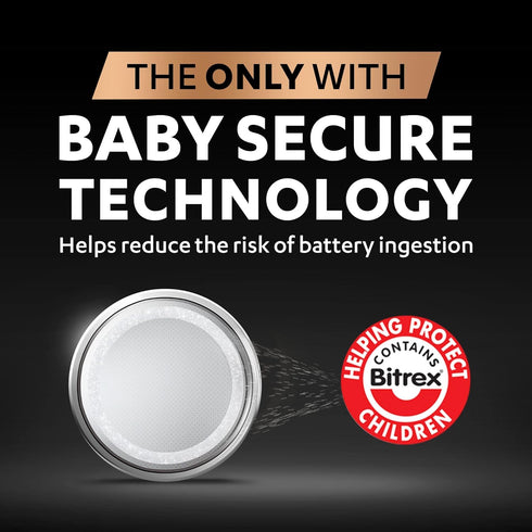Duracell Specialty 2032 Lithium Coin Battery 3 V, Pack of 4, with Baby Secure Technology (CR2032)...