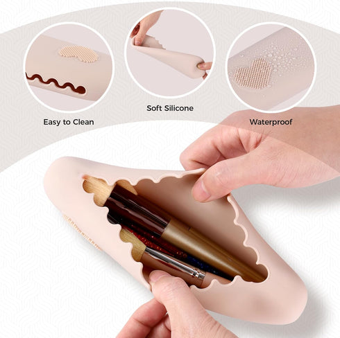 2 Pcs Travel Makeup Brush Holder, Silicone Makeup Brush Holder Travel Cosmetic Bag Soft Portable Cosmetic Face Brushes Holder Makeup Brush Bag Tra...