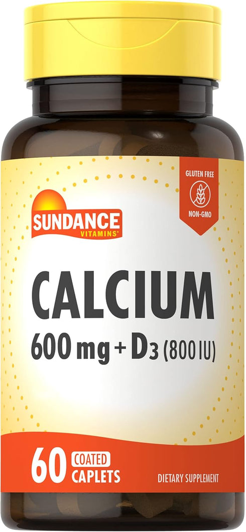 Sundance Calcium 600mg with D3 | 60 Caplets | Vegetarian, Non-GMO, and Gluten Free Supplement...