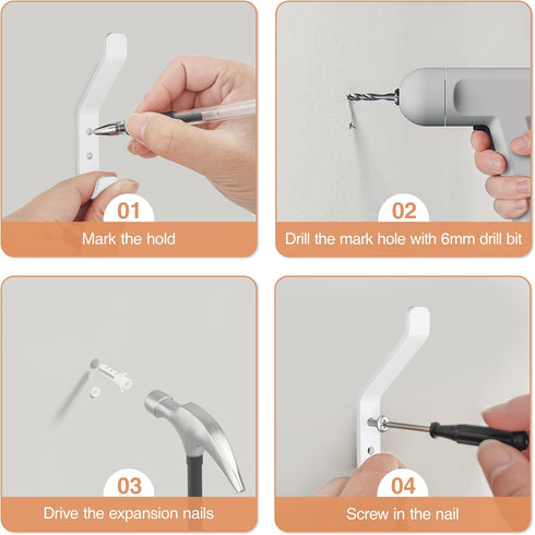 Coat Hook for Hanging, 20LB (Max), Stainless Wall Hooks for Towel, Hat, Backpack, Key, Clothes, Wall Mounted Coat Hanger for Closet, Metal, White,...