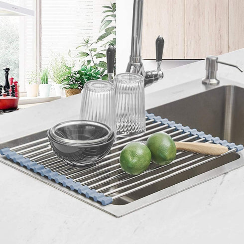 Seropy Roll Up Dish Drying Rack, Over The Sink Dish Drying Rack Kitchen Rolling Dish Drainer, Foldable Sink Rack Mat Stainless Steel Wire Dish Dry...