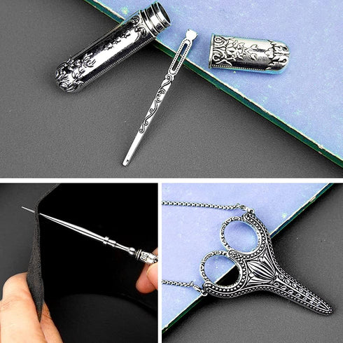 Embroidery Scissors, Stainless Steel Safety Scissors,Thread Cutter with Sheath, Sewing Needle Case,Awl,Thimble for Sewing, Cutting,Art Work,Embroi...
